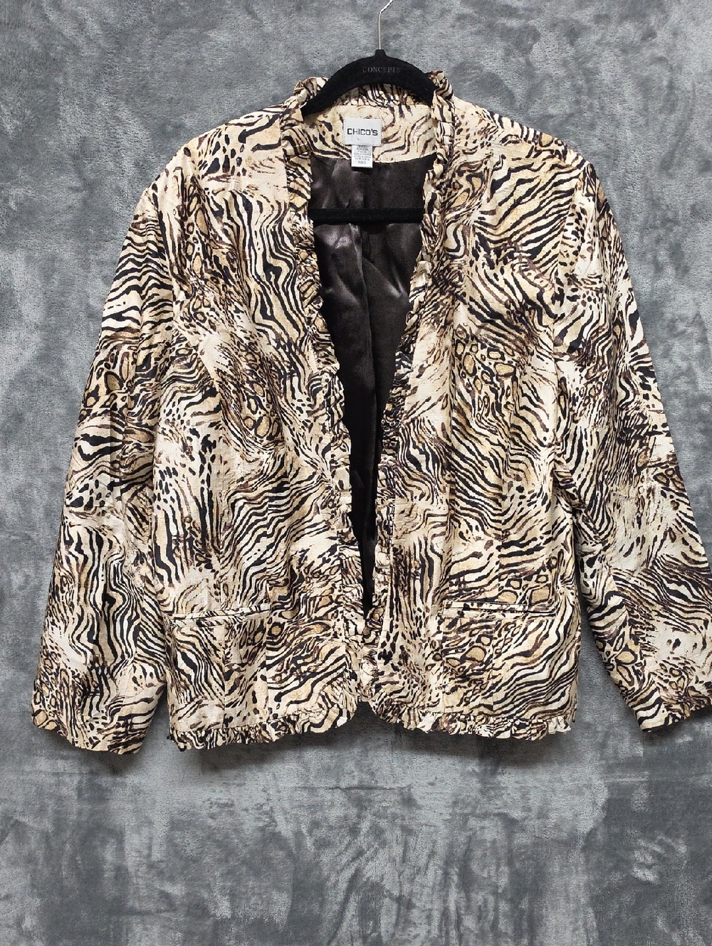Chico's Neutral Animal-Print Open-Front Jacket sz 3(XL)